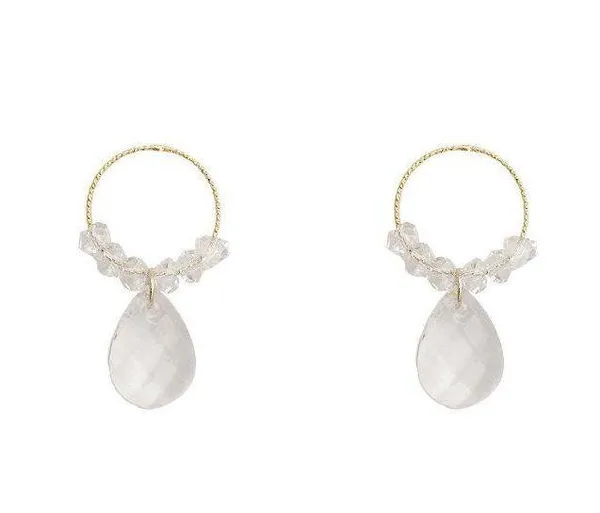 Women's Clear Crystal Teardrop Dangle Drop Hoop Earrings - Image 4
