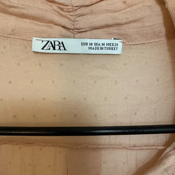 Zara Soft Blush Polka‎ Dot Tie Neck Blouse Size Medium - Image 3