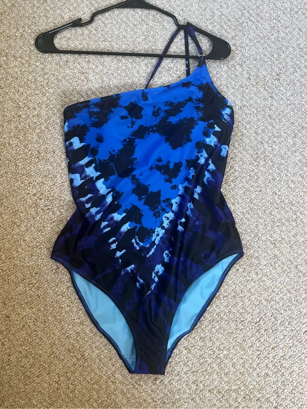 Aerie One Shoulder Blue Full Coverage swimsuit size medium - Image 2