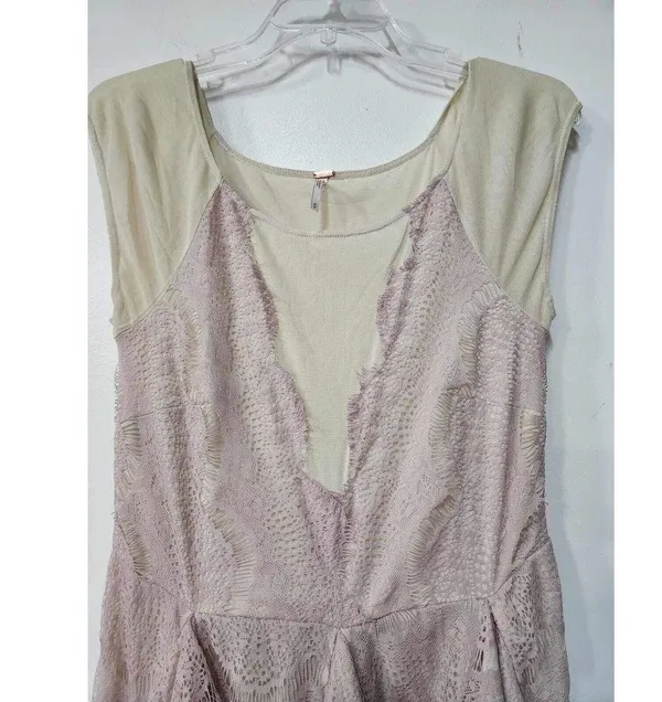 Free People Eyelash Lace Ruffle Sheer Mesh Mini Dress Size M. A35 - Image 2