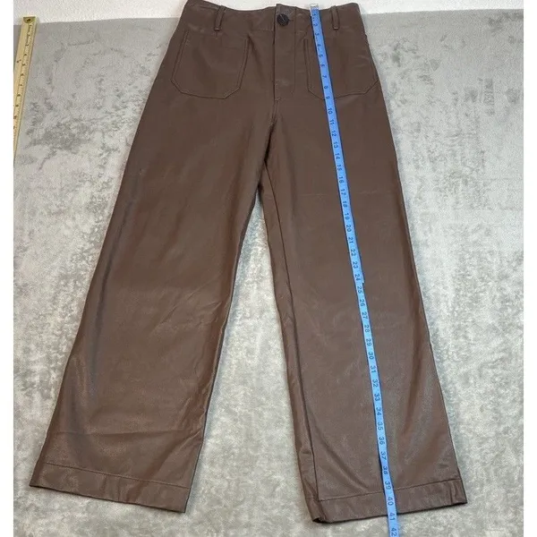 Anthropologie Wide-Leg Pants Brown Faux Leather Stretch Pockets Women's Tall 28T - Image 7