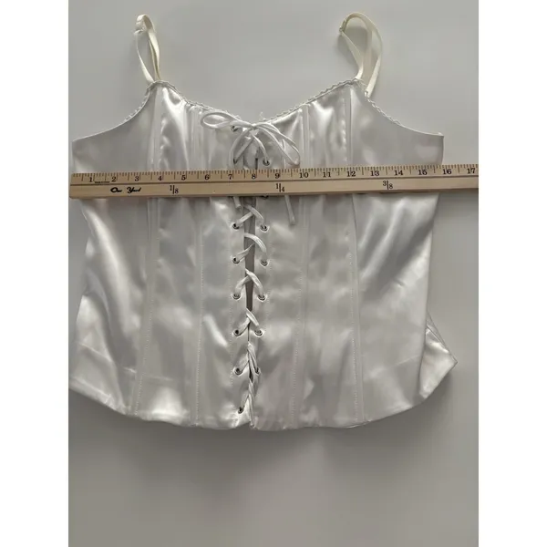 Lace Up Corset Top Size 10 White Spaghetti Straps Renaissance Regency Victorian - Image 5