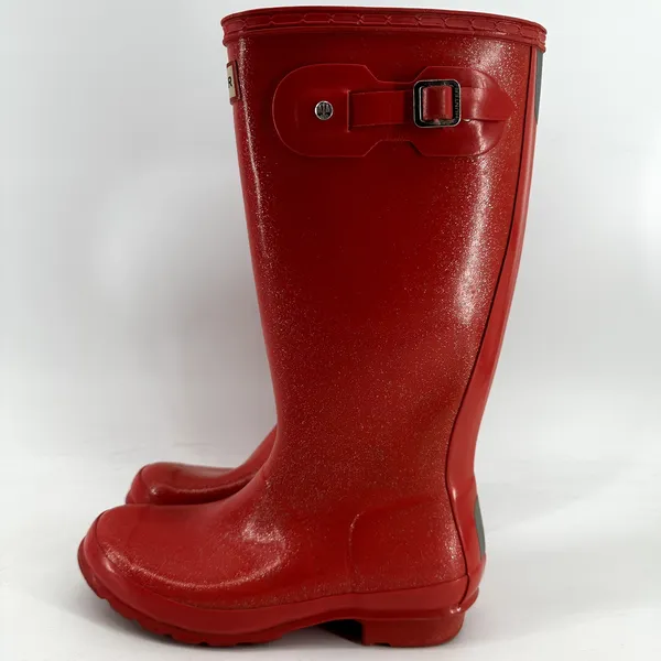 Hunter Original Tall Gloss Rain Boots Buckle Waterproof Rubber Military Red 5 - Image 4