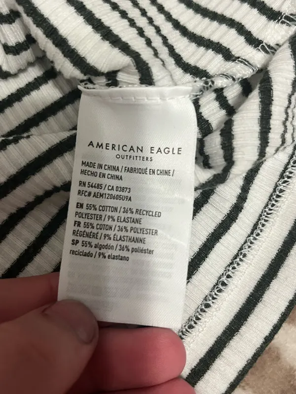 American Eagle White and Green Striped Tank Top - Image 5