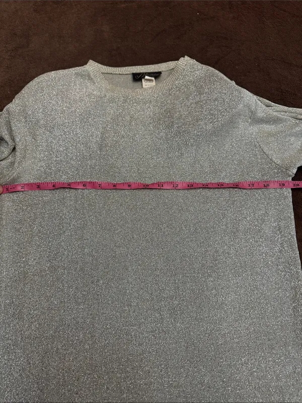Vintage 80s 90s Alexis Fashions Silver Metallic Lurex Knit Dress Made in USA - Image 9
