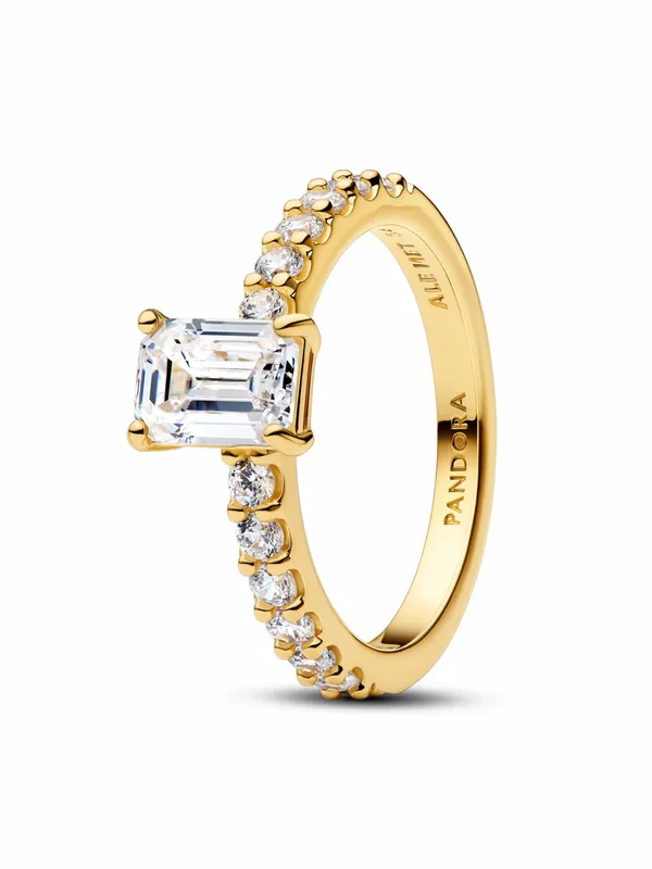 Pandora 14 Karat Yellow Gold Plated Promise Ring Emerald Cut Cubic Zirconia - Image 2