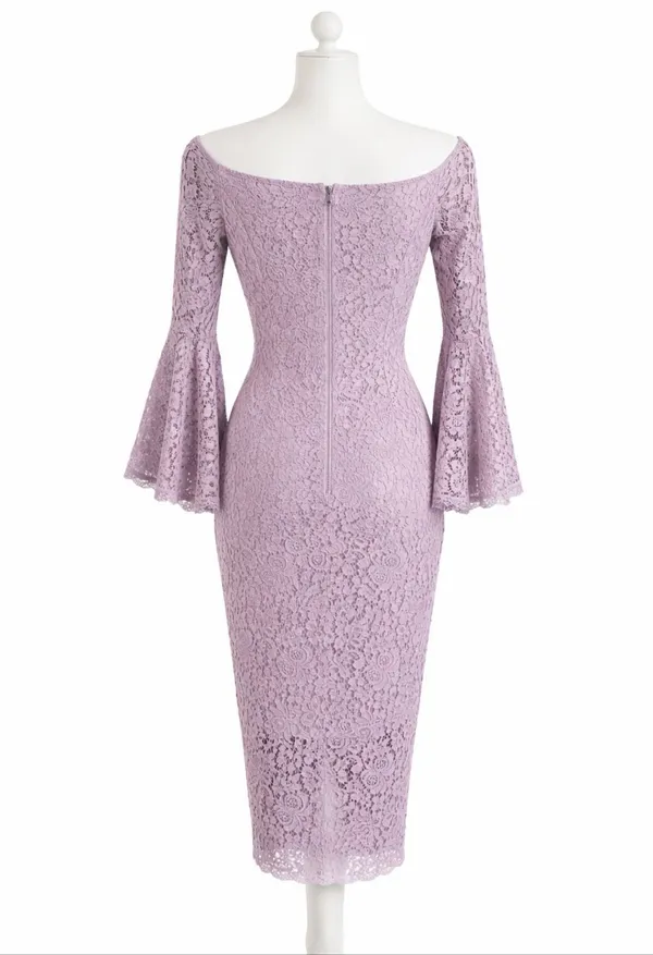 Bardot Solange Lilac Lace Midi Dress Off Shoulder Bell Sleeve NWT Size 4 - Image 3