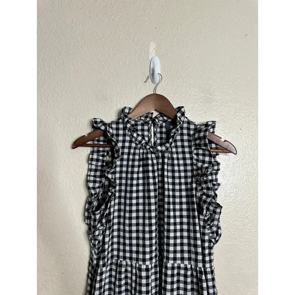 Maeve Lida Ruffled Mini Dress Size S Gingham Tiered Black White Cottagecore - Image 5
