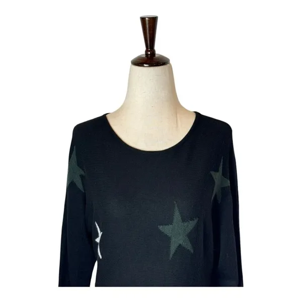 Rachel Zoe‎ Sweater Women Small Black Rayon Cashmere Blend Start Print Pullover - Image 4