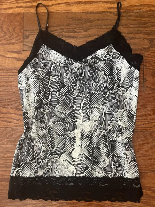 White House Black Market Black Snake-Pattern Lace Camisole Size Large Tank Top - Image 9