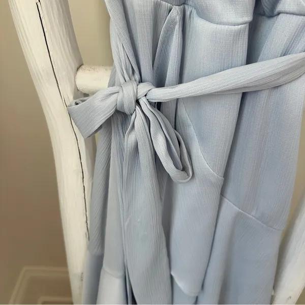 Rumor Light Blue Belted Flared Ruffle Bottom Mini Dress SZ Small - Image 8