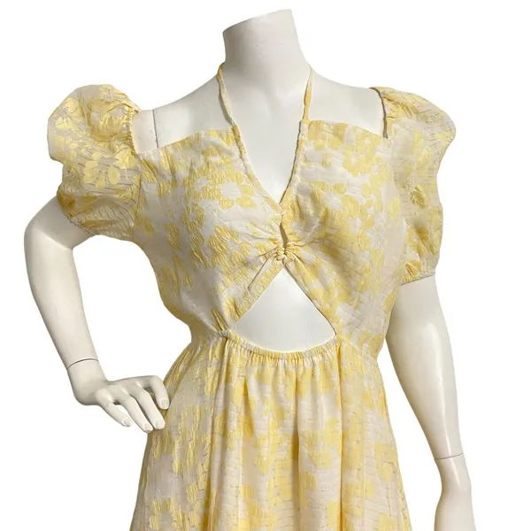 Storia Ruby & Jenna Tie Front‎ Puff Sleeve Dress Lemon Size Large Fairycore Open - Image 6