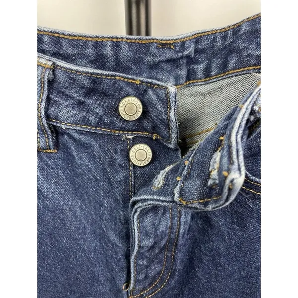 John Galt Medium Blue Wash Button Fly Straight Leg Raw Hem Jeans Size S‎ - Image 5