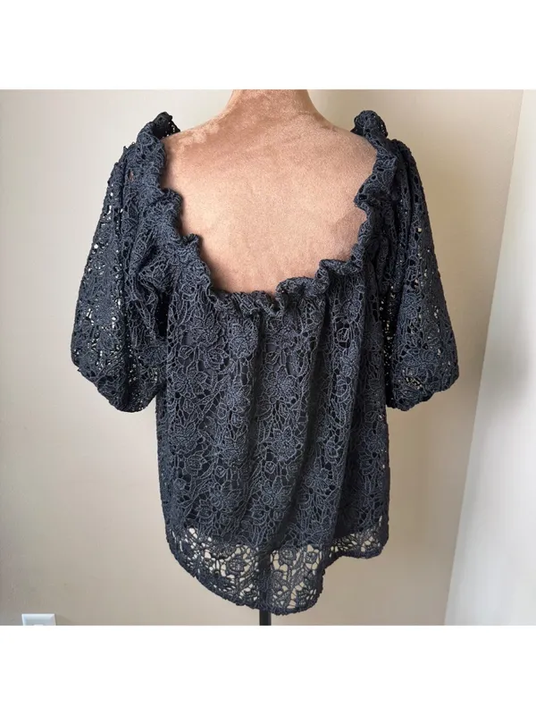 NWT Maeve Anthropologie Lace Off The Shoulder Blouse Womens Small Black Goth - Image 3