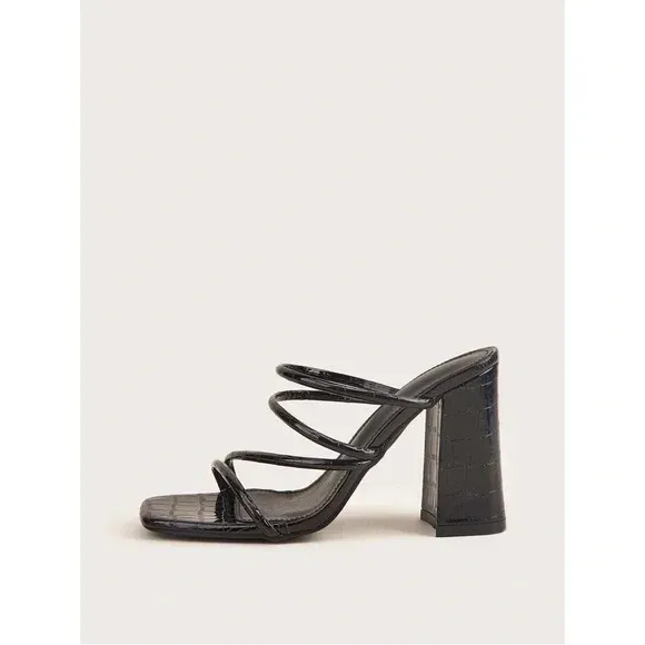 Croc Embossed Faux Leather Strappy Mules Size 37 - Image 10