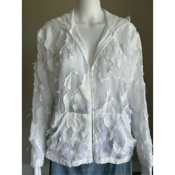 Flawed Y2K White Sheer Deconstructed Hoodie Long Sleeve Top - Image 6