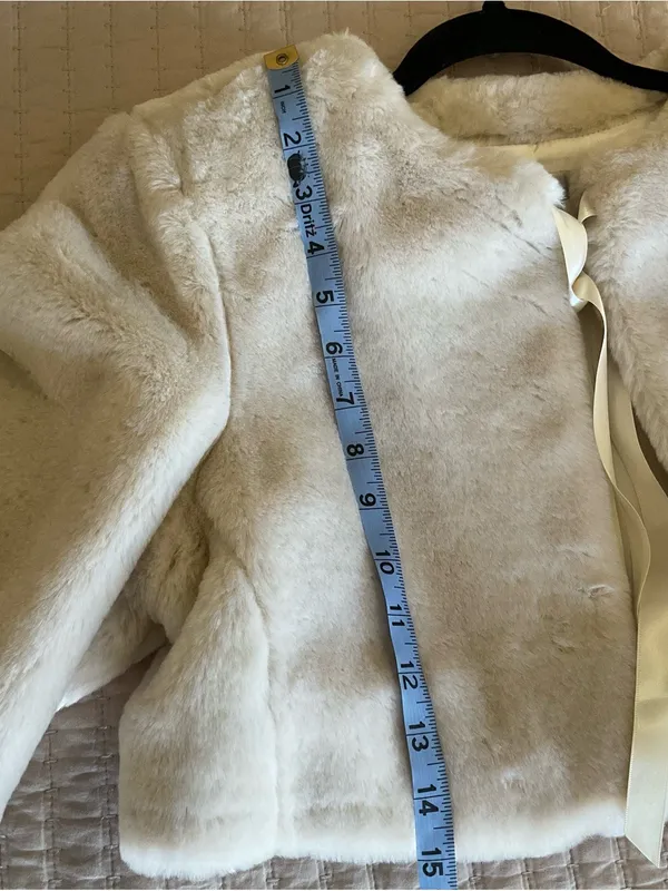 Caslon Cream Faux-Fur Tie-Neck Cropped Jacket Size L Vintage - Image 6