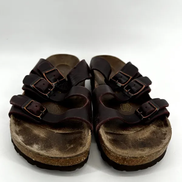 Birkenstock Florida Soft Footbed Sandals Three Straps Slip On Leather Brown 9 - Image 5