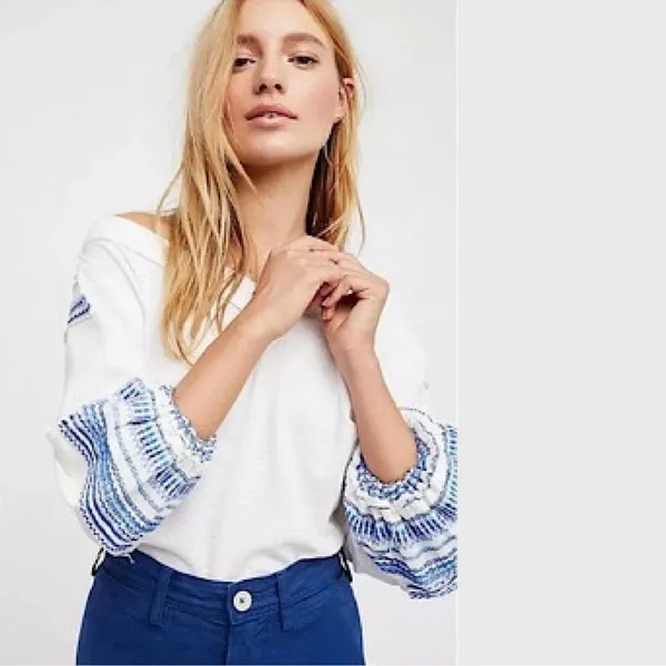 FREE PEOPLE We The Free Bubble‎ Tee Shirt Top White Medium - Image 3