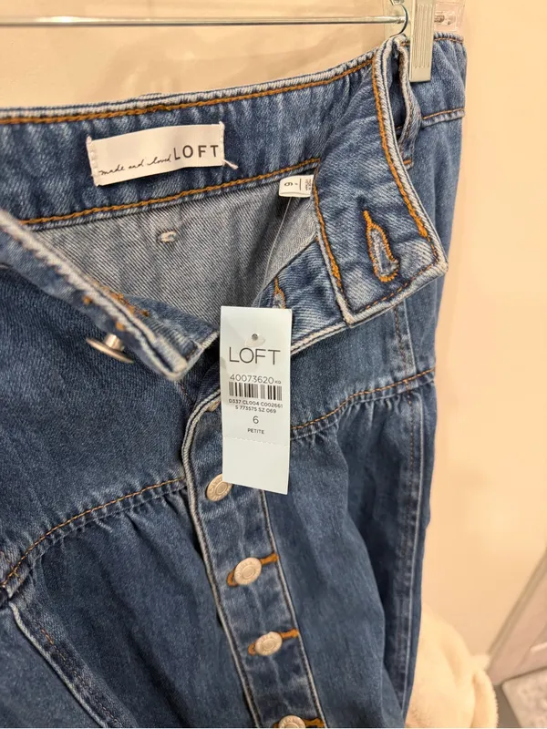 LOFT Blue Button-Front A-Line Denim Skirt - Image 4