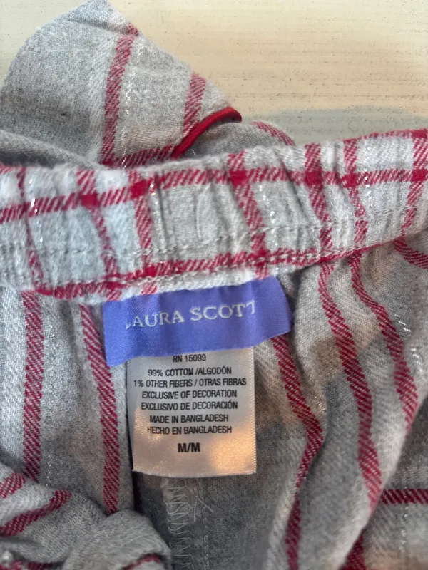 Laura Scott pajama set M gray with red stripes  - Image 4