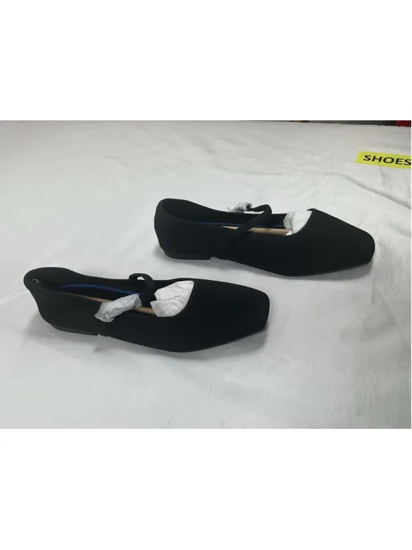 Athmile Women’s Slip On Mary Jane Flats 11 Black Mesh Square Toe Strap Solid - Image 3