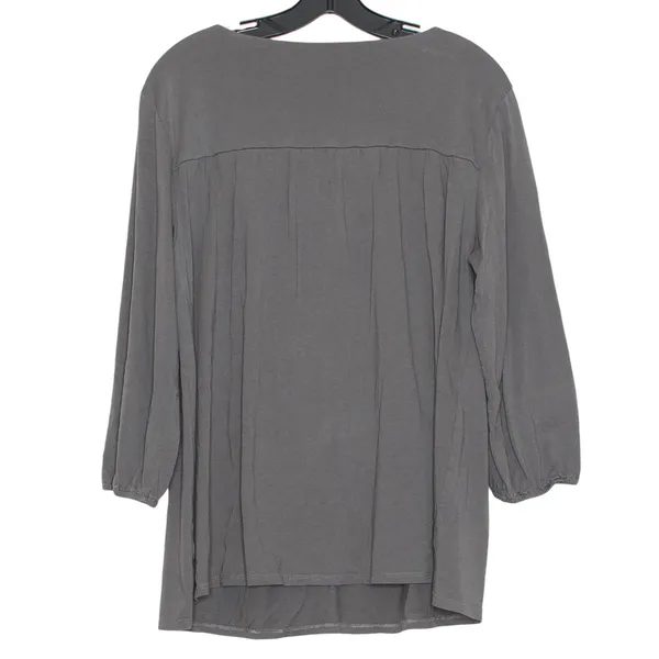 Garnet Hill Top 3/4 Sleeve Embroidered Minimalist Boho Ethereal Floral Gray XL - Image 2