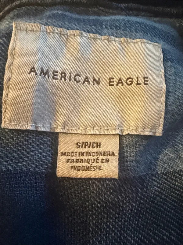 American Eagle AE Cropped Hooded Flannel Shirt in blue S - Image 10