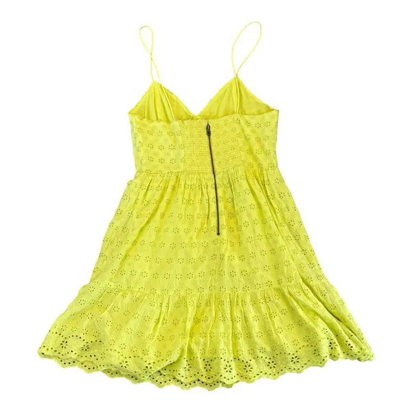 Alice + Olivia Fae Eyelet Embroidered Floral Mini Dress Yellow V-Neck Size 4 NEW - Image 4