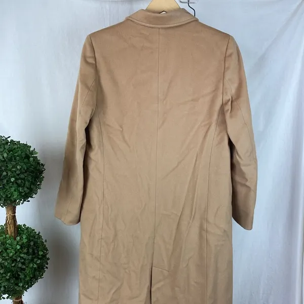 Les Copains Tan Wool Button Front Long Sleeve Trench Coat 40 8 - Image 4