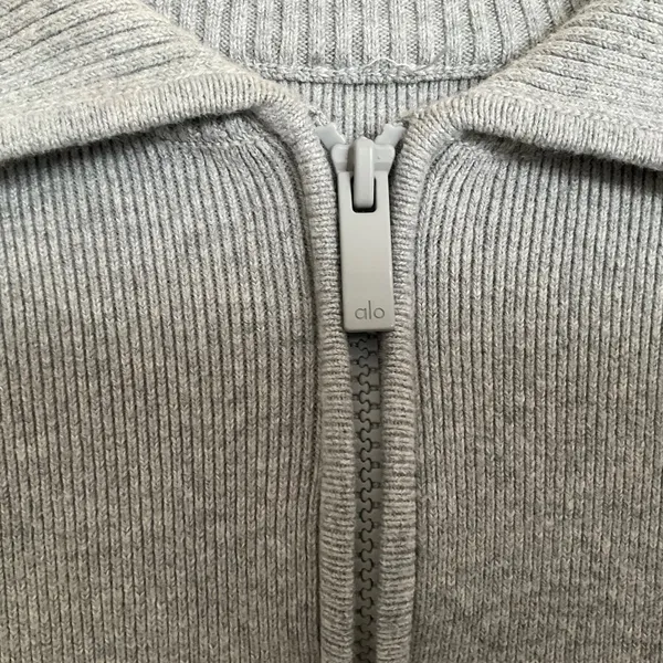 Alo Yoga Scholar Knit Cropped Full Zip Jacket Athletic Heather Grey S - Image 3