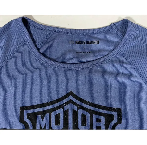 Harley Davidson Blue Periwinkle Logo Graphic Long Sleeve T-Shirt Top Tee Size S 🏍️✨ - Image 4
