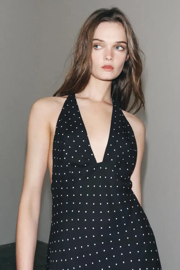 Zara Black Polka Dot Halter Midi Dress - Image 5