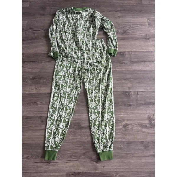 Pact Organic Cotton Pajama Set Green White Tree Print Large Womens Loungewear - Image 9