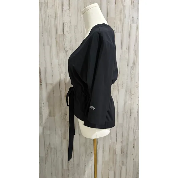Columbia PFG Jacket‎ Womens Petite Small Black Open Front Wrap Tie Waist 3/4 - Image 5