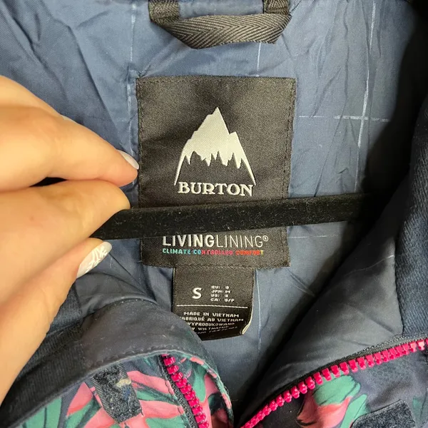 Burton Living Lining Snowboard Jacket Womens Small Navy Blue Pink‎ Floral Hooded - Image 8