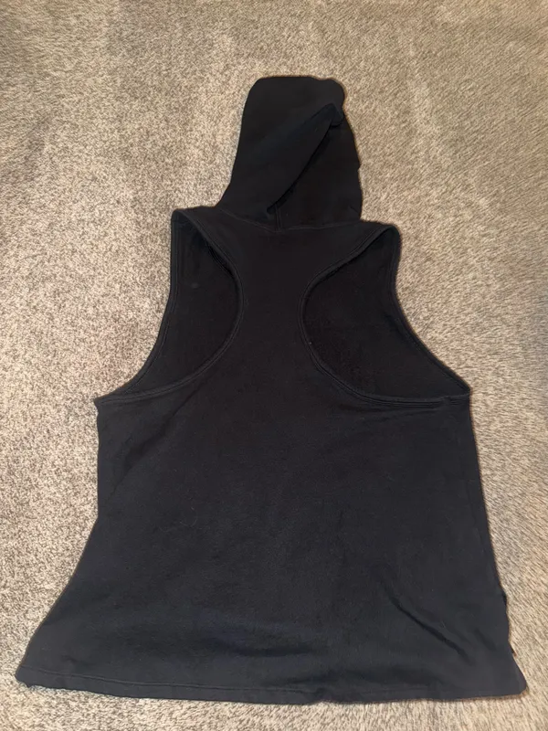PINK - Victoria's Secret Victoria Sport Black Sleeveless Hooded Workout Tank Top with Front Kangaroo Pock - Image 2