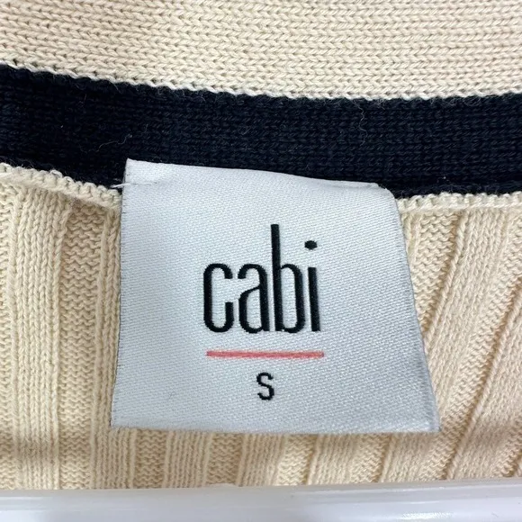 Cabi Size Small Cardigan Cream Navy Ribbed Knit Academia‎ Career Preppy Coastal - Image 6
