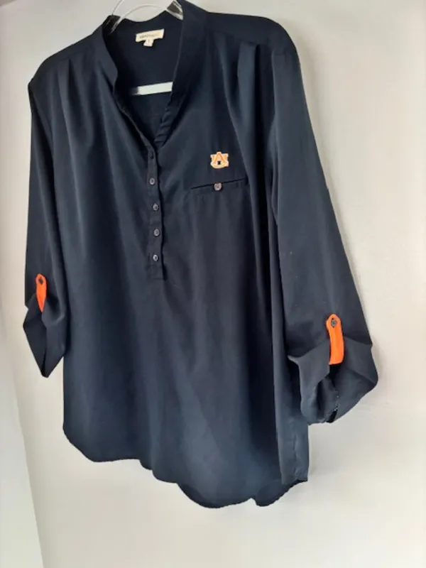 Auburn Tigers Women's Shirt UG Apparel Navy Roll Tab Sleeve V Neck L Logo - Image 3