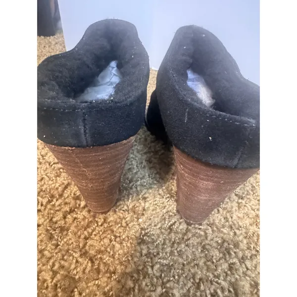 Kelsi Dagger Brooklyn Black Suede Faux Fur Lined Wedge Mules Clogs Womens 10 - Image 6