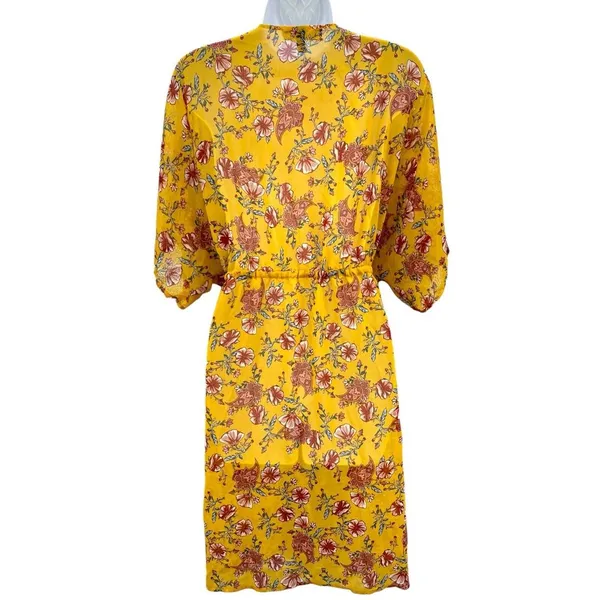 Derek‎ Heart Short Sleeeve Floral Cover Up Tie Up Kimono Large Boho Festival - Image 4