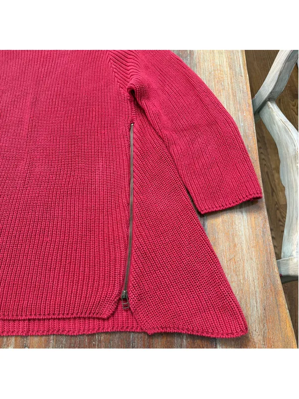 Habitat Clothes To Live In Red Chunky Knit Side Zip Mock Neck Tunic Sweater XL - Image 5