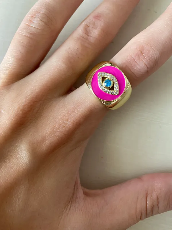 Urban Outfitters NWOT chunky gold evil eye rhinestone ring - Image 3