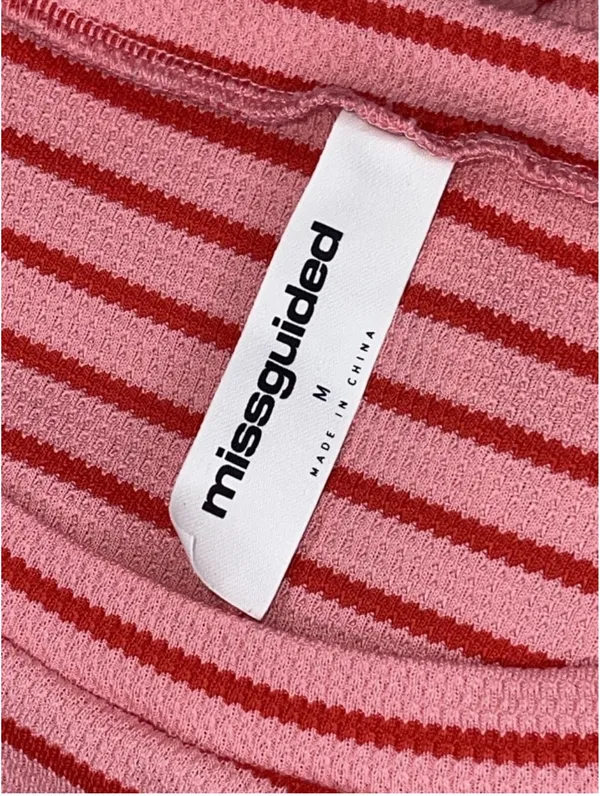 Missguided Striped Waffle Knit Crop Top Tee Womens MED Pink Red Short Sleeve Boxy - Image 6