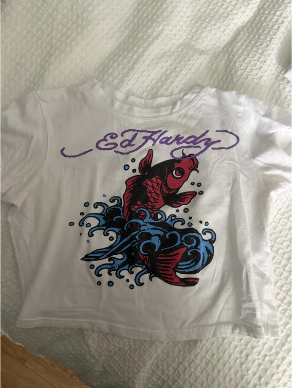 Ed Hardy Koi Fish Crop Tee | Y2K Baby Tee | Size S - Image 3
