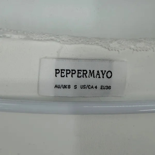 Peppermayo White Long Sleeve Button Up Lace Trim‎ Corset Style Top Small US 4 - Image 7