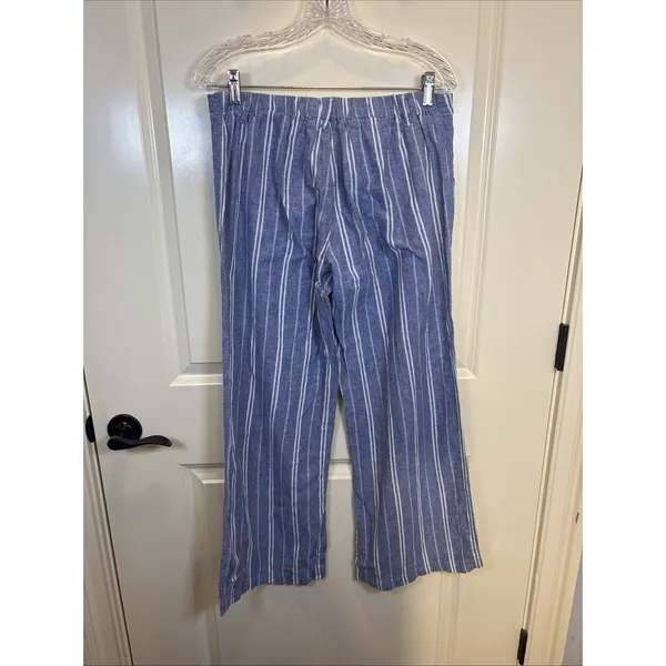 Just Living Blue/White Striped Linen & Cotton Wide Leg Pant Medium Coastal Beach - Image 5