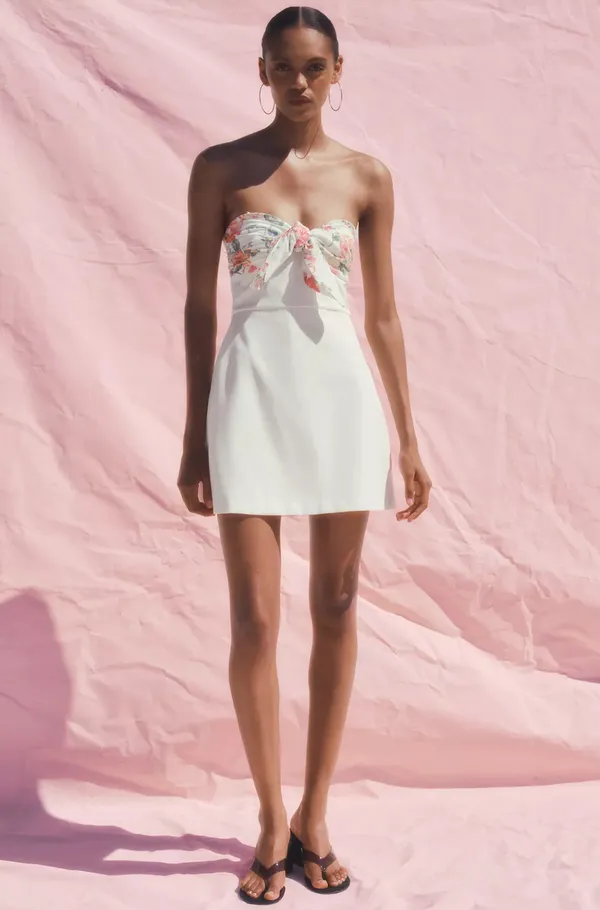 ZARA Floral White Strapless Dress - Image 5