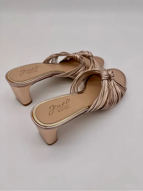 Jewel Badgley Mischka Cheryl Metallic Leather Block Heel Sandals Rose Gold 8 - Image 6