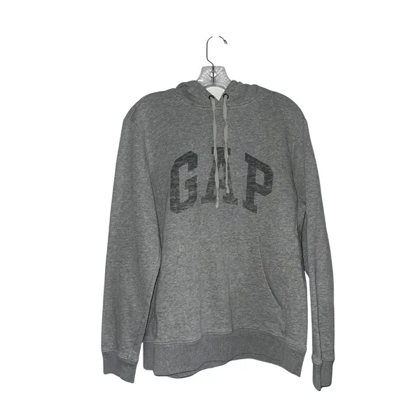 Gap Logo Fleece Pullover Hoodie Light Gray SZ Medium Athletic Loungewear Casual - Image 2